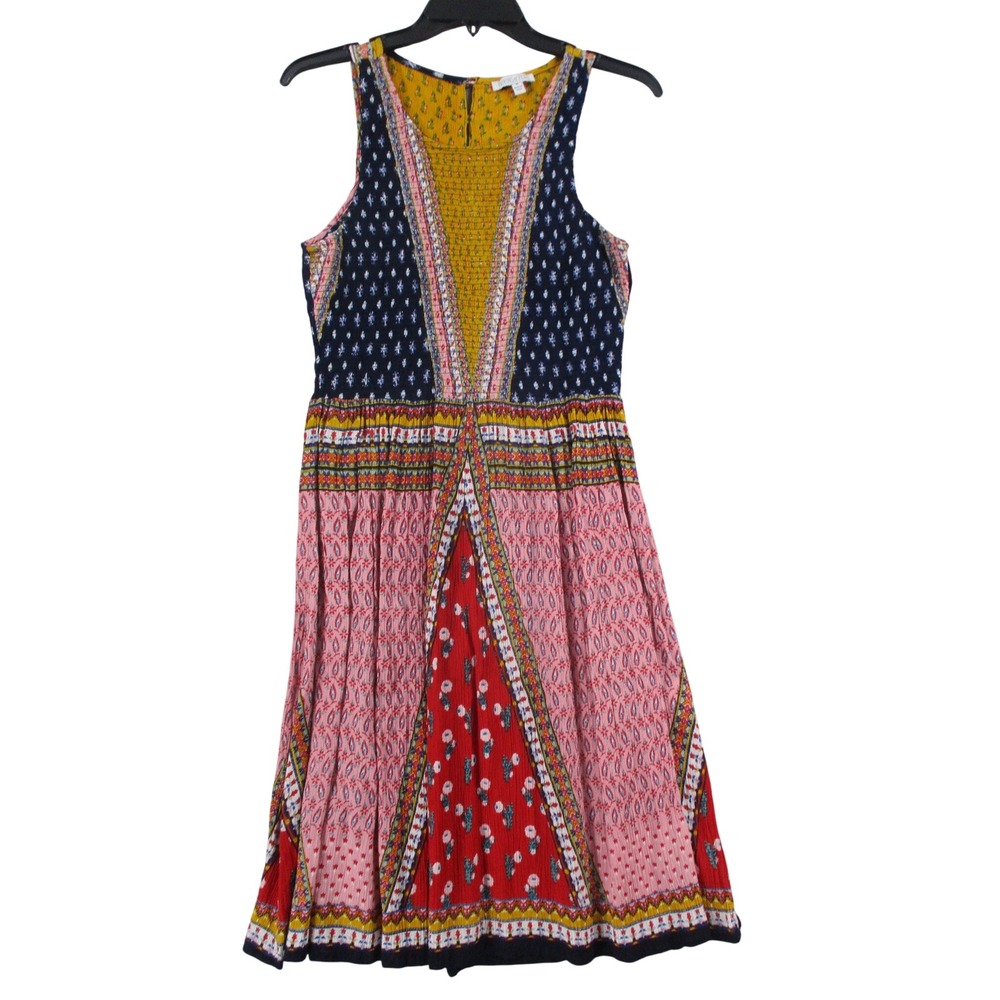 Patrons of Peace Womens Mixed Print Smocked Midi Dress Boho Floral Navy Pink M